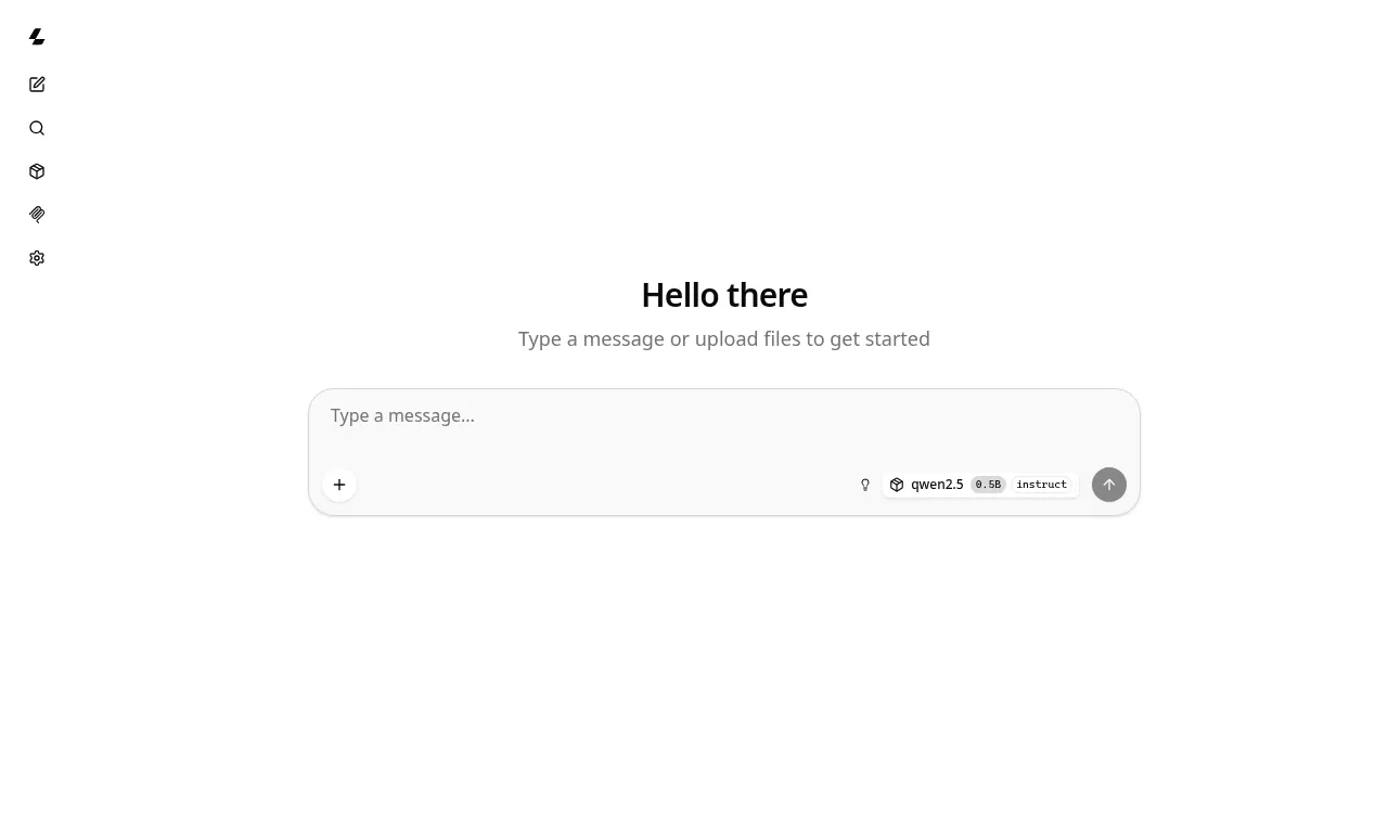 llama.cpp server's built-in web UI, empty chat with the Qwen2.5 0.5B model loaded